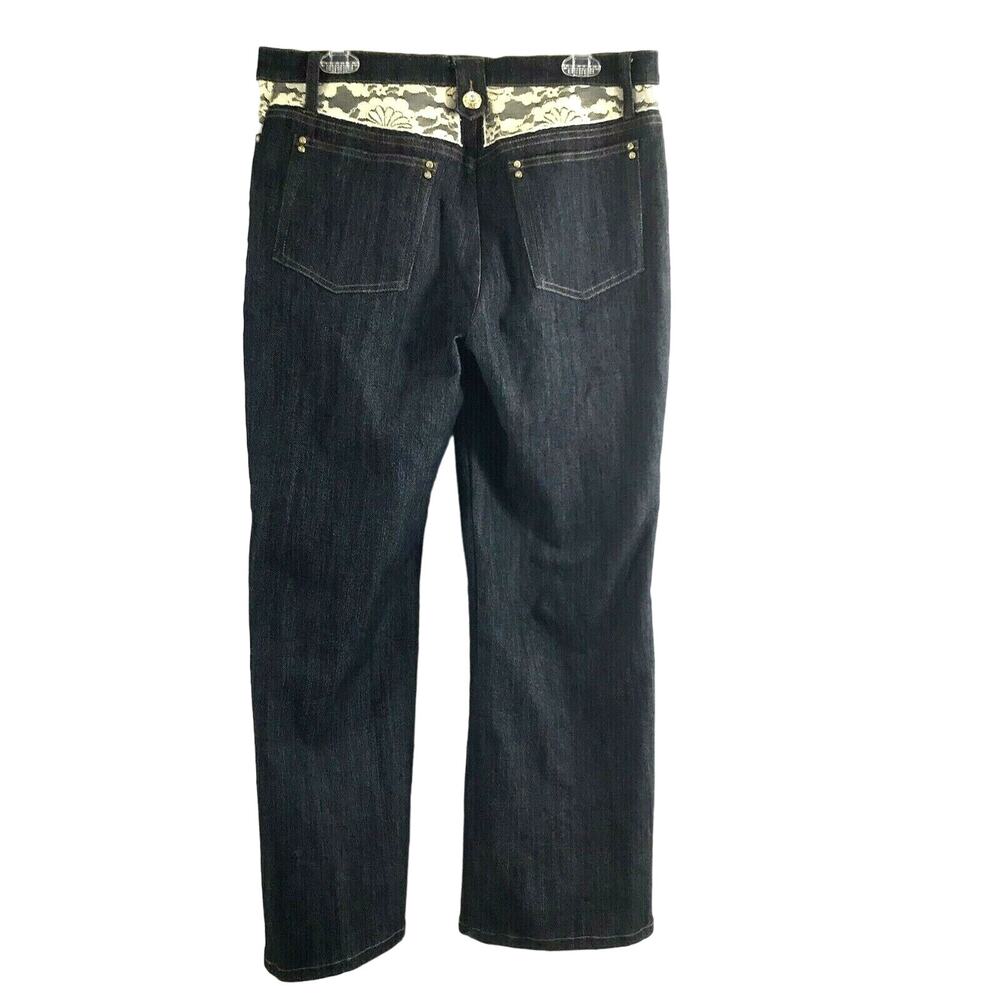 Cristina Jeans  Womens Size 14‎ Straight Dark Wash Denim Lace Rhinestone Accent